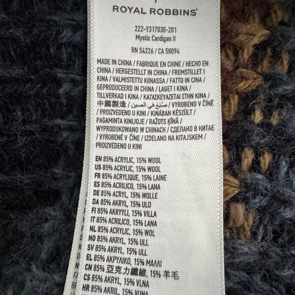 Royal Robbins Sweater Womens Large Wool Blend Cardigan Standard Fit Boho Aztec - Picture 7 of 9